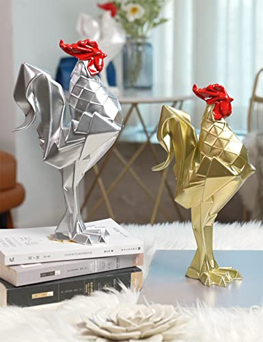 Rooster Sculpture Statue Animal Figurine Modern Decor 12.2 Inch - color: Silver