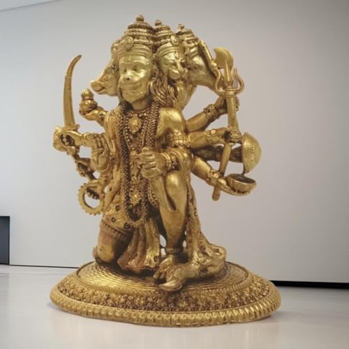 Brass Panchmukhi Hanuman Superfine Idol 3.25 Inch 190g Handcrafted Lord Hanuman Brass Statue for Home Temple Pooja Room Office Decor | Five Face Hanuman Decorative Figurine