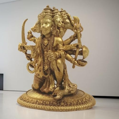 Brass Panchmukhi Hanuman Superfine Idol 3.25 Inch 190g Handcrafted Lord Hanuman Brass Statue for Home Temple Pooja Room Office Decor | Five Face Hanuman Decorative Figurine