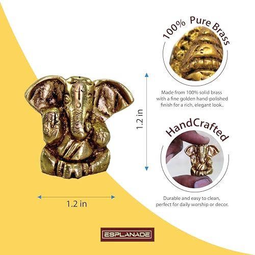 eSplanade Brass Ganesha Idol for Car Dashboard God Idol - 2" Inches Ganesha Murti for Desk Decor, Ganapati Statue, Ganapathi Sculpture | Antique Decor Item | Home Decor Gift Showpieces - style: Ganapati