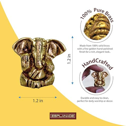 eSplanade Brass Ganesha Idol for Car Dashboard God Idol - 2" Inches Ganesha Murti for Desk Decor, Ganapati Statue, Ganapathi Sculpture | Antique Decor Item | Home Decor Gift Showpieces - style: Ganapati