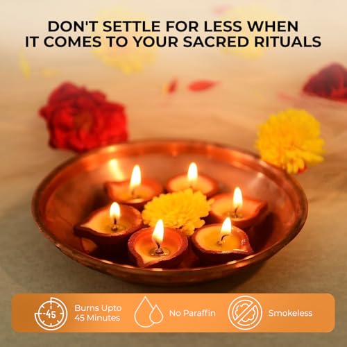 Welburn Veda&Co™ Pure Cow Ghee Diya for Puja - 30 Pieces, 45 Minutes Burn Time, Clarified Butter Filled, Paraffin Free, Clay Diya Lamp, Ready to Use Diya, Yoga & Meditation, Eco Friendly Pooja Diyas