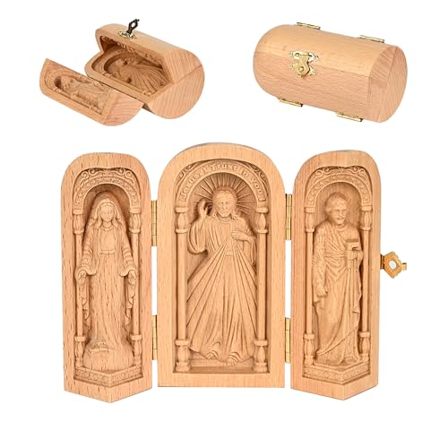 Wooden Catholic Statue of Jesus Virgin Mary St.Joseph-4 Inch - color: A-4 Inch