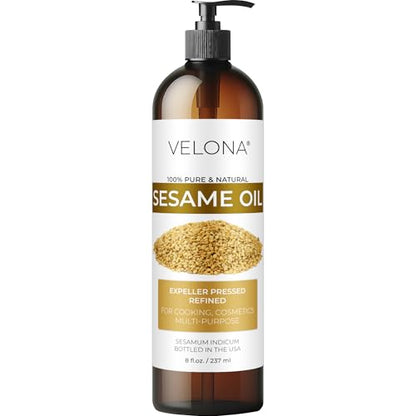 velona Sesame Seed Oil - 8 fl oz, Expeller Pressed, Refined, with Pump - size: 8 Fl Oz (Pack of 1)