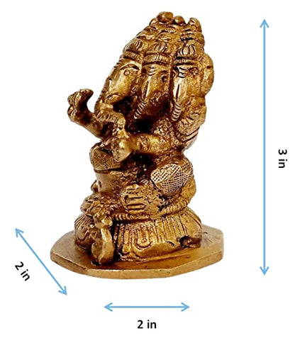 Purpledip Brass Idol Panchmukhi Ganesha: Ganapathi Statue for Home Temple (10696B)