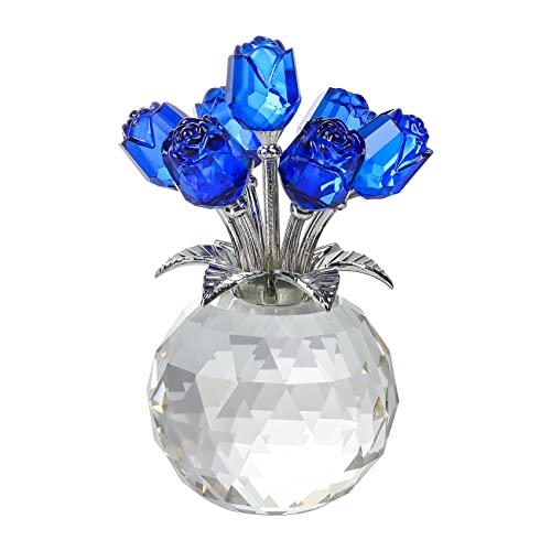 Movdyka Blue Crystal Rose Glass Flowers with Vase Figurine Home Decor - color: Blue-crystal Rose