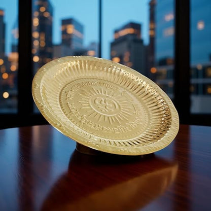 Brass Puja Thali Pooja Plate Om Symbal Gaytri Mantra *Light Weight* (Very Large 12 inch) - size: Very Large 12 inch