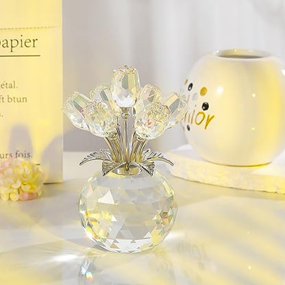 Movdyka Crystal Rose Glass Flowers with Vase Figurine Clear Home Decor - color: Clear-crystal Rose