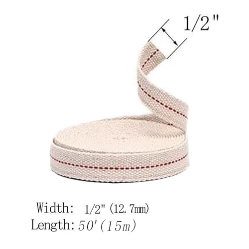 1/2" Inch Lamp Wick or Lantern Wick -Flat Cotton Oil Wicks for Hurricane Lamp or Kerosene Based Lanterns and Candle Burners，Red Stitch 50ft（15m）/ Roll - size: 1/2"-50feet(15m)