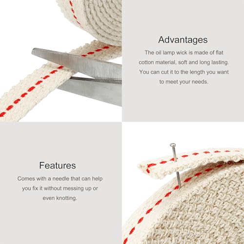 MECCANIXITY Oil Lamp Wick 25mm(1") Flat Wide 16.4 Foot Cotton Lanterns Wick with Red Stitch for Kerosene Burner Lighting, 1 Roll - color: Red, size: 25mm(1")