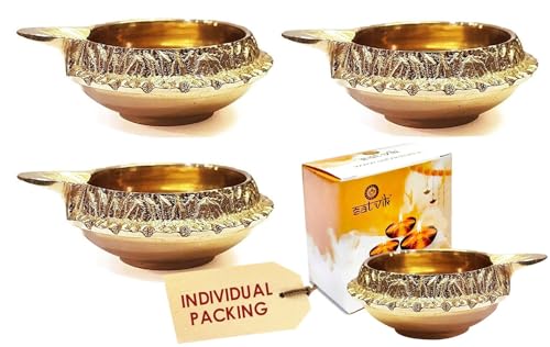 SATVIK Set of 4 - Pure Brass Kuber Diya for Diwali Decoration | Traditional Puja Oil Lamp for Home Temple | Brass Diya for Diwali Pooja & Festive Use - style: SET OF 4