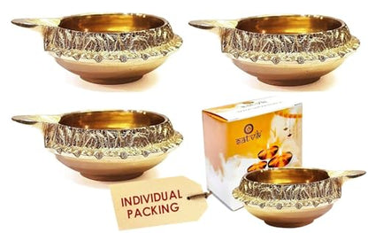 SATVIK Set of 4 - Pure Brass Kuber Diya for Diwali Decoration | Traditional Puja Oil Lamp for Home Temple | Brass Diya for Diwali Pooja & Festive Use - style: SET OF 4
