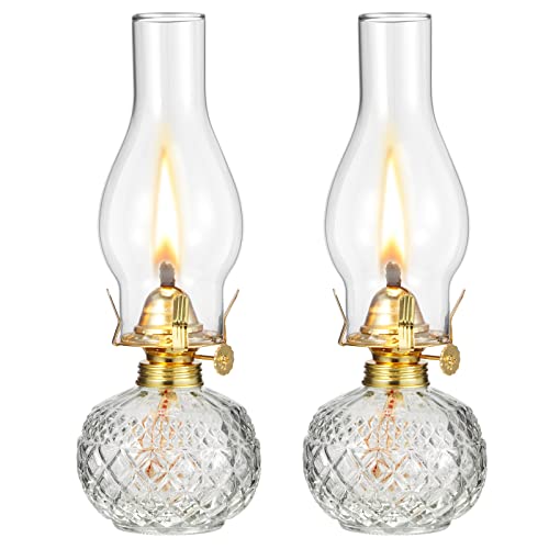 Hortsun 2 Pieces Vintage Glass Kerosene Lamp Tabletop Lantern,Cute Style - style: Cute Style