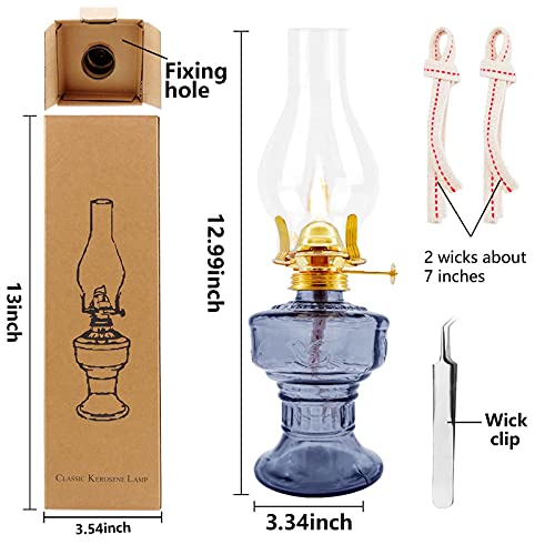 Kerosene Oil Lamp for Indoor Use,1 Kerosene Lamp,1 Tweezers and 2 Wicks - color: Blue