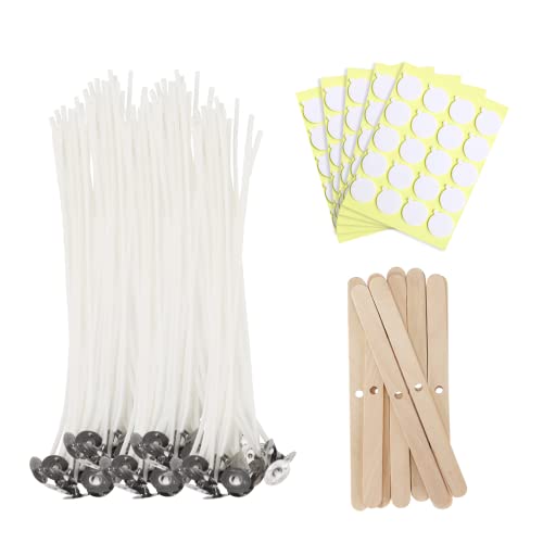 JEAWIWI 100 Pcs Cotton Candle Wicks, 8 in, with Wick Stickers & Holders - size: 8 Inches