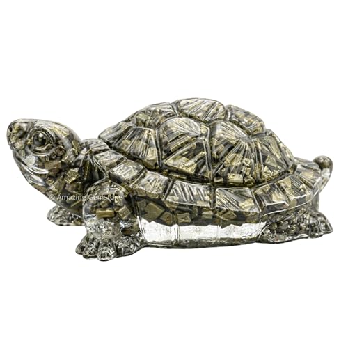 Amazing Gemstone Natural Pyrite Tortoise Turtle Figurine, Large - color: Pyrite, size: Large