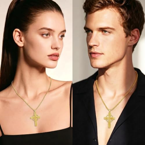 ROMANTICWORK Cross Pendant Necklace 14k Gold Plating Christian Crucifix Necklace Religious Confirmation Jewelry Gifts for Men Women - color: Crown of Thorns Cross