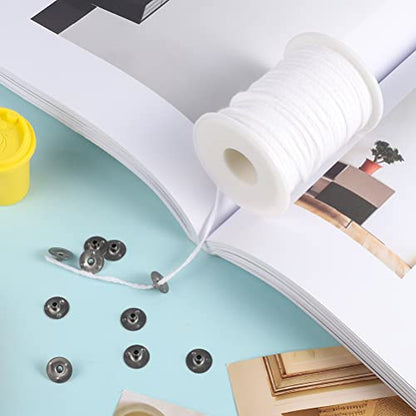 200 Ft Cotton Candle Wick Roll with 100 Metal Sustainer Tabs