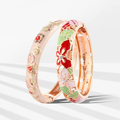 UJOY Fashion Cloisonne Bracelets Plated Butterfly Filigree Enameled Womens Gifts Bangles Spring Hinged 88A09 - color: 2 Pcs/Set-A09-Cream White