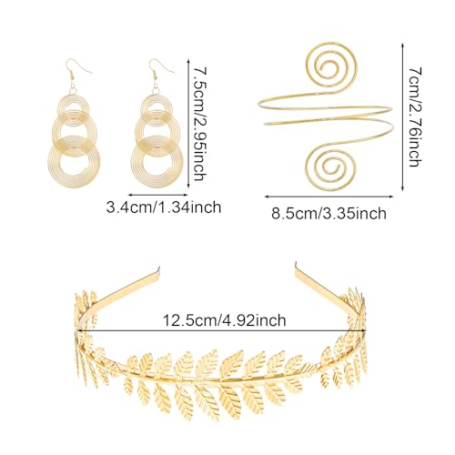 9 Pcs Greek Goddess Accessories for Women Golden Roman Laurel Leaf Crown Headband Upper Arm Cuff Bracelet Pearl Drop Earrings Necklace Toga Waist Belt Toga Costume Jewelry for Bridal Bridesmaid Wedding Party - style: Graceful