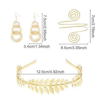 9 Pcs Greek Goddess Accessories for Women Golden Roman Laurel Leaf Crown Headband Upper Arm Cuff Bracelet Pearl Drop Earrings Necklace Toga Waist Belt Toga Costume Jewelry for Bridal Bridesmaid Wedding Party - style: Graceful