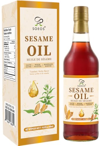 Soeos Sesame Oil, Toasted Sesame Seed Oil, 16.9 Fl Oz (500 ml), Nutty Flavor, Perfect for Asian Food, Noodles, Soup, Baking, and Stir-Fry - size: 16.9 Fl Oz (Pack of 1)