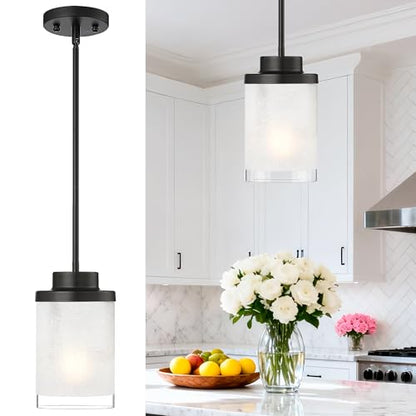 TENGXIN 6" Matte Black Pendant Lights Kitchen Island, Frosted Glass Shade - color: Matte Black, Linen Frosted Glass, size: 6"