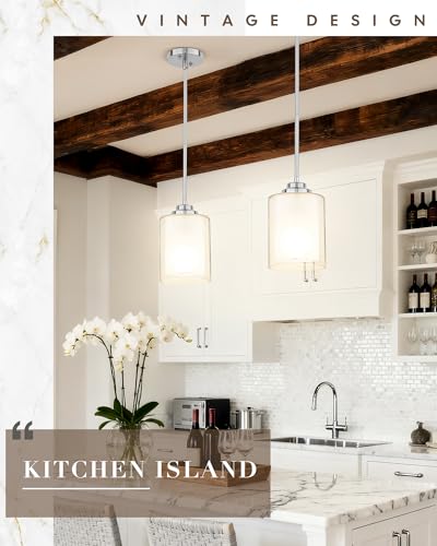 TENGXIN 6" Brushed Nickel Pendant Lights Kitchen Island, Dual Glass Shade - color: Brushed Nickel, Dual Glass, size: 6"