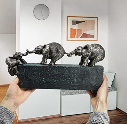Vaudagio Sculpture Family Elephant Decor [17" Long] Large Elephant Statue