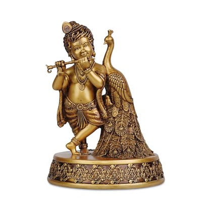 Artarium Baby Krishna Idol 7.8 Inch, Handmade Bal Laddoo Gopal Krishna Statue with Flute & Peacock, Lord Krishna Murti for Home Temple, Mandir Pooja Room, Meditation Altar, Spiritual Gift for Indian - color: #1 Bal Krishna Idol