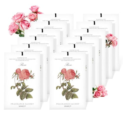 MYARO 12 Pack Rose Scented Sachets, Closet Deodorizer Car Air Freshener - color: Rose, size: 12 Packs