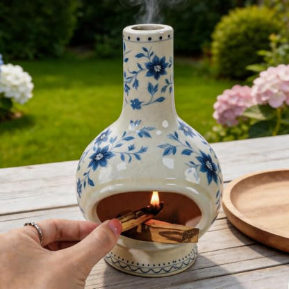 MOUGIGI Ceramic Palo Santo Holder, Sage Smudge Stick Incense Holder - color: Flowers-blue and White