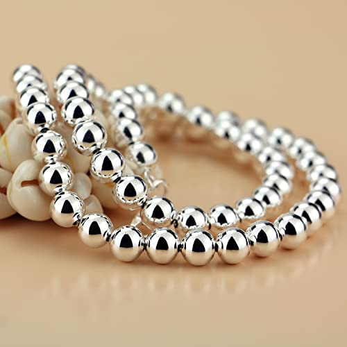 Dankadi Men Solid 925 Sterling Silver Bead Necklace Women 4MM 6MM Round Prayer Beads Link Chain 18 "20" 22 "24" 26 "28" 30" 32" 34" Italy Jewelry Gift - color: 4MM, size: 32 inches