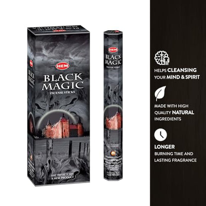 Hem Black Magic Incense Sticks (120 Sticks, 6 Boxes Inside) - 9 Inches Long, 20g per Box - Perfect for Meditation, Rituals & Cleansing - size: 6x20