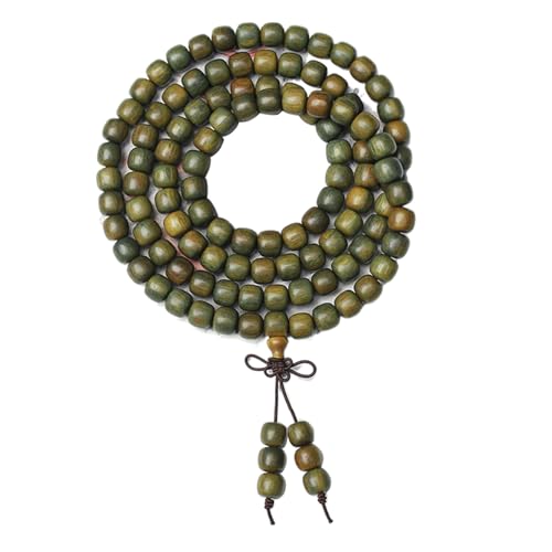 Green Sandalwood Mala Bracelet for Men 108 Beads for Meditation Mala Beads Necklace - style: 9x8mm Cylindrical Beads-32 Inches