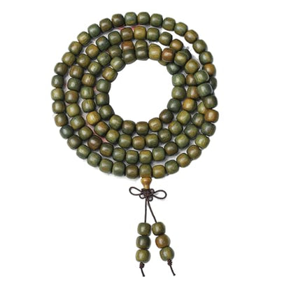 Green Sandalwood Mala Bracelet for Men 108 Beads for Meditation Mala Beads Necklace - style: 9x8mm Cylindrical Beads-32 Inches