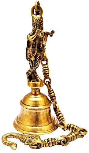 Purpledip Brass Hanging Bell Lord Krishna: Deep Resonating Sound (11578)