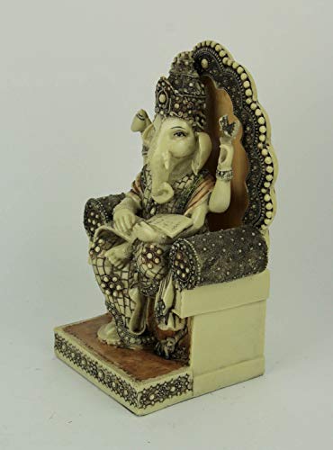 Zeckos Ganesha Statue 11 Inch, Seated on Throne Reading Scripture