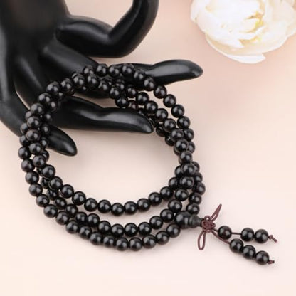 AD Beads 6mm 8mm 108 Prayer Mala Jasper Elastic Bracelet - Handmade Yoga Meditation Healing Power Energy Gifts for Unisex Adult. - color: Black Sandal wood Jasper(Creativity)