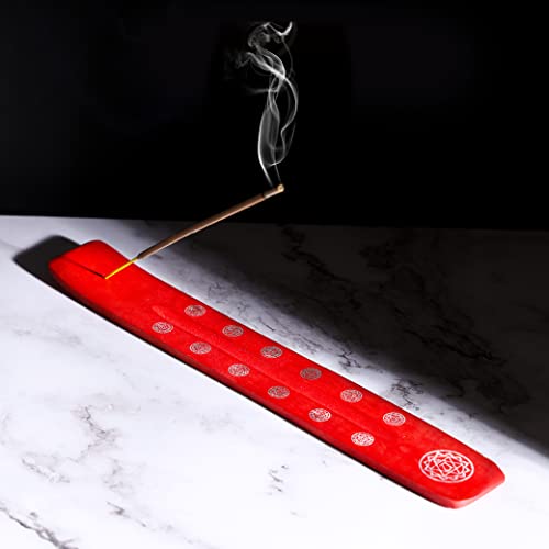 Bless-International Traditional-Handmade-Burner Wooden-Incense-Stick-Holder Ash-Catcher-Stand for-Aromatherapy-Meditation-Yoga (Fire Red) 10 Inches, Pack of 1 - color: Fire Red,10 Inch, size: One Holder