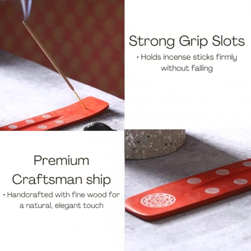 Bless-International Traditional-Handmade-Burner Wooden-Incense-Stick-Holder Ash-Catcher-Stand for-Aromatherapy-Meditation-Yoga (Fire Red) 10 Inches, Pack of 2 - color: Fire Red,10 Inch, size: Two Holders