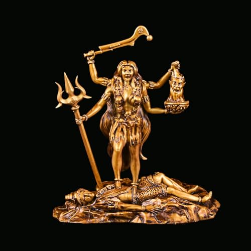 Artarium Kali MATA Statue 4 Inch Antique Gold Finish, Kali Maa Idol, Hindu Goddess Murti for Car Dashboard, Home Temple, Pooja Mandir, Office Desk, Meditation Altar & Spiritual Gift - color: Kali Mata Antique