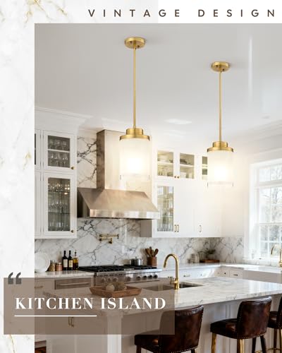 TENGXIN 6" Brushed Gold Pendant Lights Kitchen Island, Frosted Glass Shade - color: Brushed Gold, Linen Frosted Glass, size: 6"