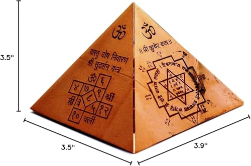 Copper Vastu Pyramid with Syllable Mantra with Ganesha Figure, Shri Vaastu Dosh Nivaaran, Shri Kuber Mantra