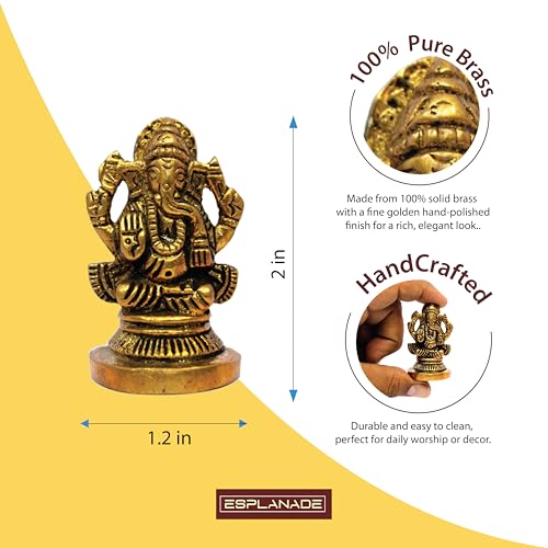 eSplanade Brass Ganesha Idol for Car Dashboard God Idol - 1.2" Inches Ganesha Murti for Desk Decor, Ganapati Statue, Ganapathi Sculpture | Antique Decor Item | Home Decor Gift Showpieces - style: Ganesha
