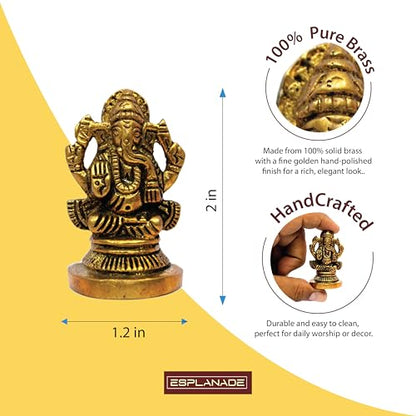 eSplanade Brass Ganesha Idol for Car Dashboard God Idol - 1.2" Inches Ganesha Murti for Desk Decor, Ganapati Statue, Ganapathi Sculpture | Antique Decor Item | Home Decor Gift Showpieces - style: Ganesha