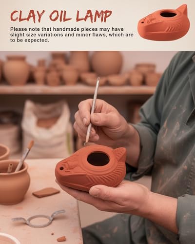 Pinkunn 20 Sets Clay Oil Lamp Herodian Olive Oil Lamp for Indoor Use Terracotta Biblical Lamps Ancient Antique Replica for Israel Judaica/Christian Hanukkah Gift Worship Prayer Religious Artifact