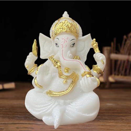 Indian God Lord Ganesha Statue,White Lmitation Glass Hindu Elephant Statue Ganpati Idol Buddha Sculptures,Hindu Gift,Home Temple Mandir Meditation Yoga Room Decor 5.5" - color: White, size: 5.5"
