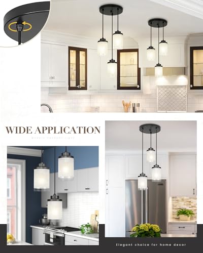 TENGXIN 3-Light Matte Black Pendant Lights Kitchen Island, Frosted Glass - color: Matte Black, Linen Frosted Glass, size: 4", 3-Light