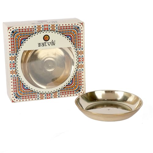 Craftsman SATVIK 6 Pc Set Pure Brass Pujan Prasad Bhog Thali Mandir Temple Indian Hindu Rituals Diwali Festive Kahnaji Bhog Puja Plate Indian Housewarming Return Gift Items Bulk